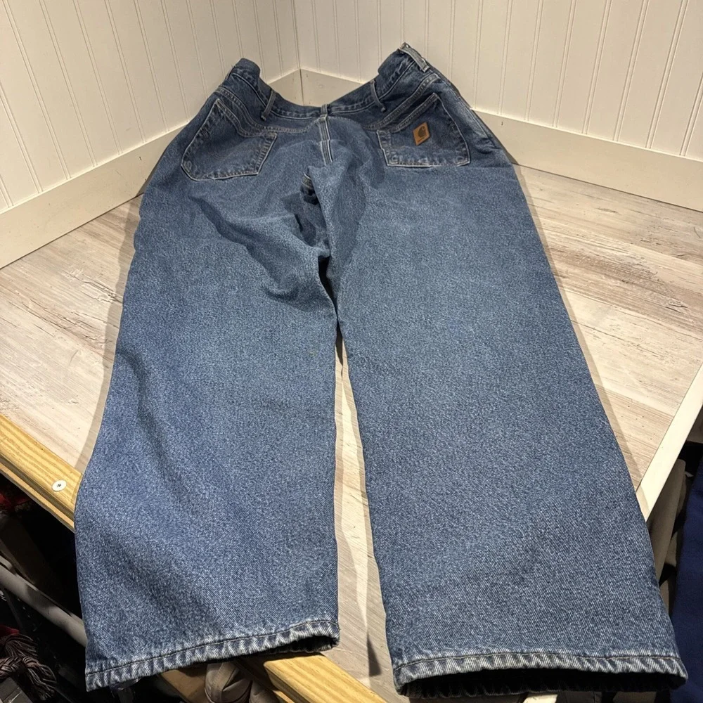 Carhartt Jeans Men's 42x32 Relaxed Fit Fleece Lined Denim‎ Blue Pants B155-DST